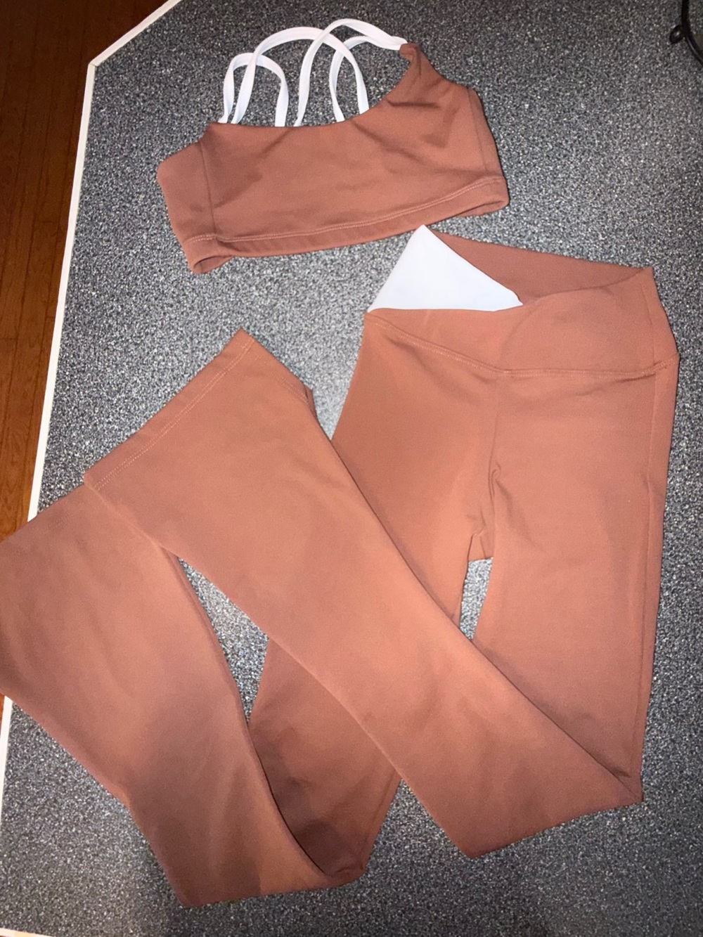 Five Dance-wear 2 Piece Brown and White Bra Top and Pants Size Youth X-Large